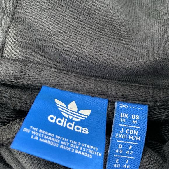 Adidas Originals Cropped Oversized Pullover Sweatshirt Logo Hoodie M Black White - Picture 4 of 8